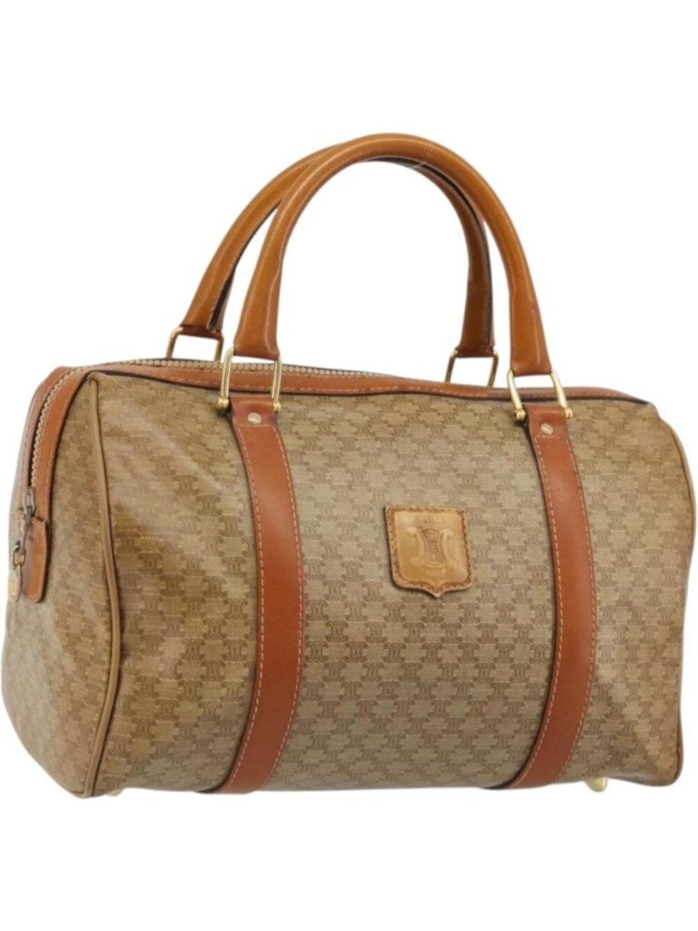 CELINE Macadam Canvas Boston Bag PVC Beige Gold